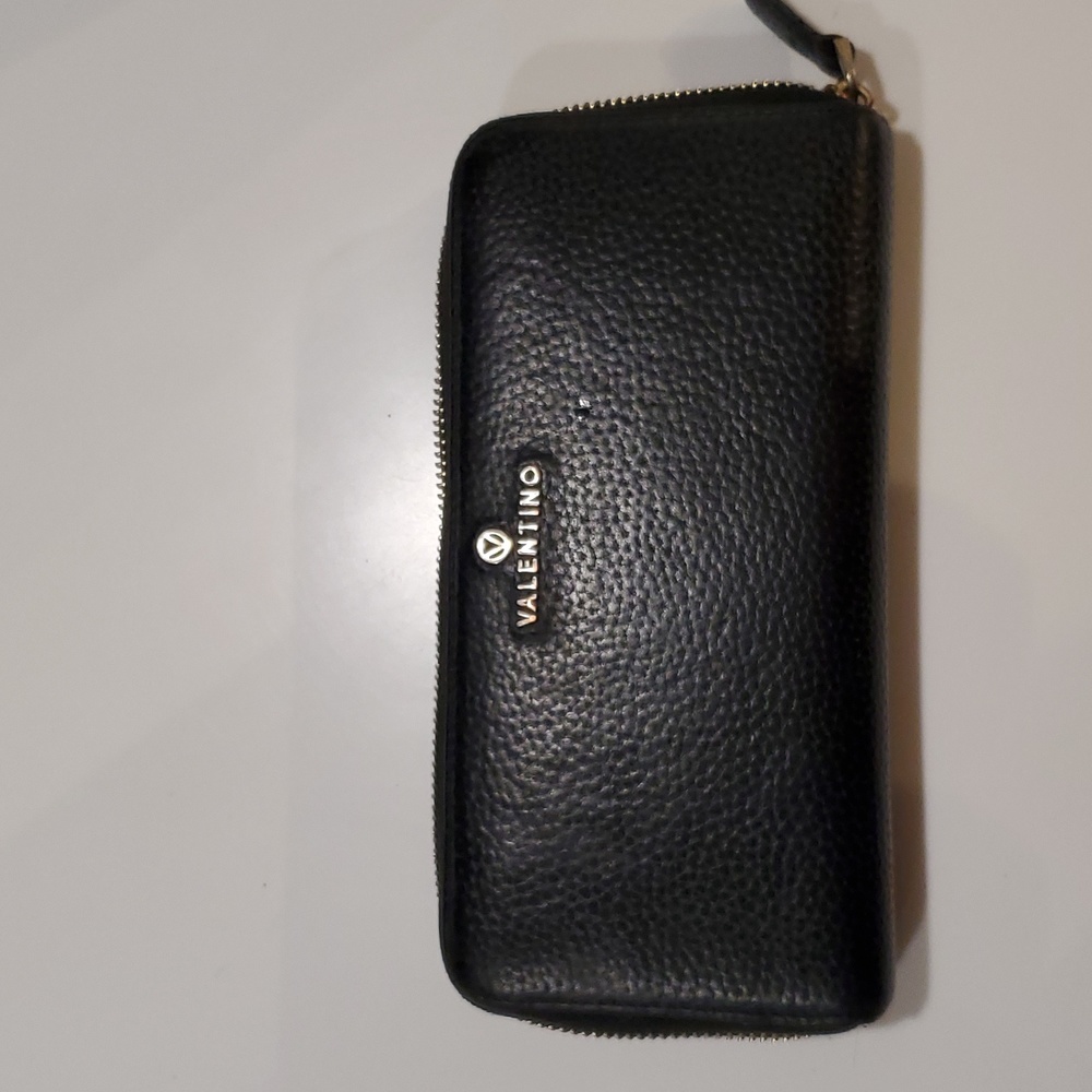 Valentino Farley Leather Zip Around Wallet with Gold Hardware